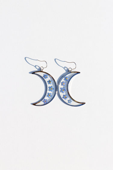 Silver Forget Me Not Moon Earrings